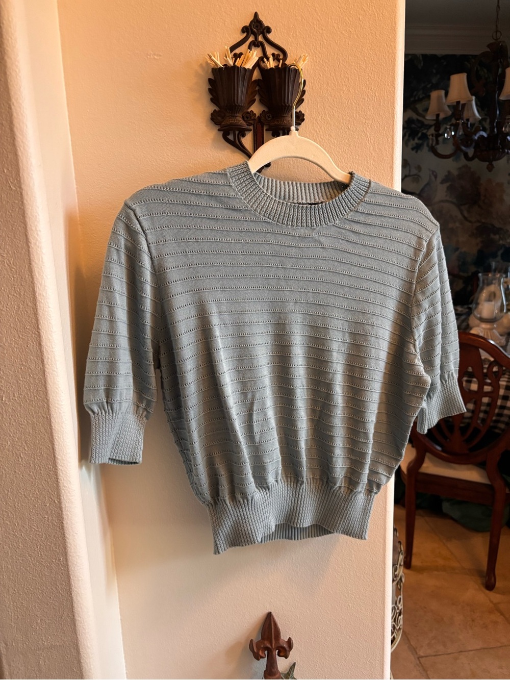 Frye Pale Blue Short Sleeve Crewneck Knit Top